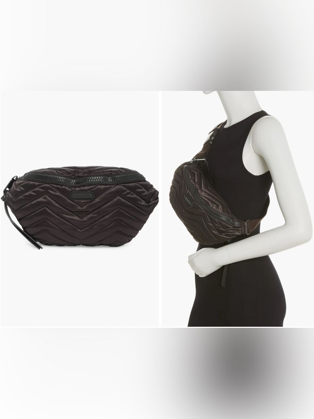 Rebecca Minkoff Cree Belt Bag w/ chevron stitching, black, EUC